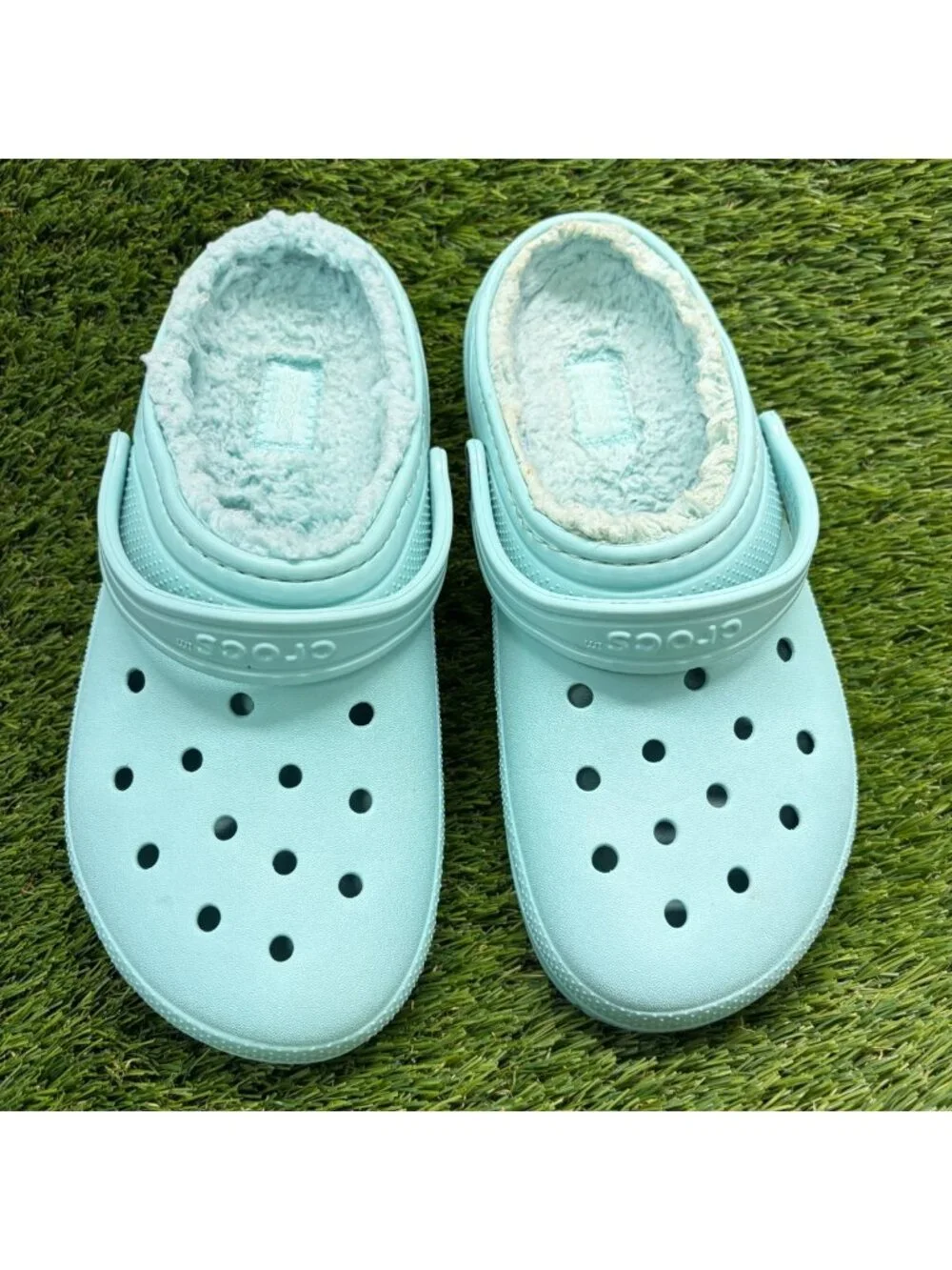 Crocs Classic Lined Clogs Boys Size 5Y Pistachio Blue Casual Walking Sandals